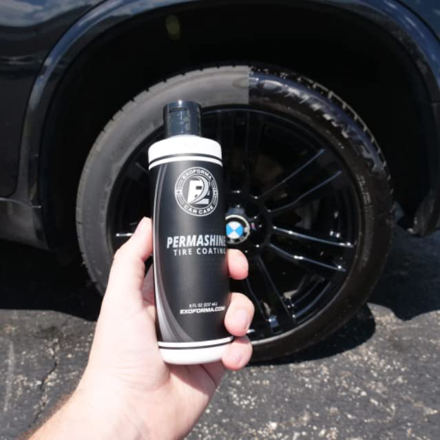 Road grime repelled after Permashine coating on tires.
