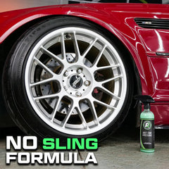 ExoForma Wet Tire Dressing Spray includes UV protection for tire color.