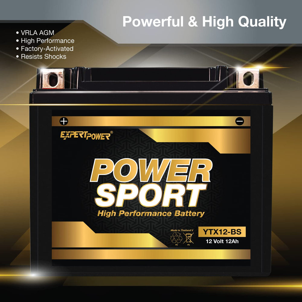 ExpertPower YTX12-BS AGM battery in box, ready for quick setup.