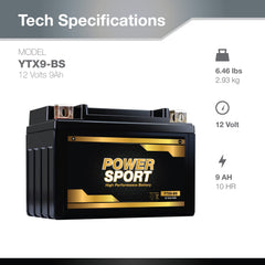ExpertPower YTX9-BS terminal view with nut-and-bolt terminals for easy wiring.