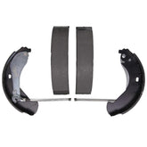 EXPPOWER rear drum brake shoe set assembly shows components ready for installation and alignment.