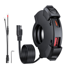 EXTRACTME ultra-narrow charger mounted on handlebars for tidy cockpit charging.