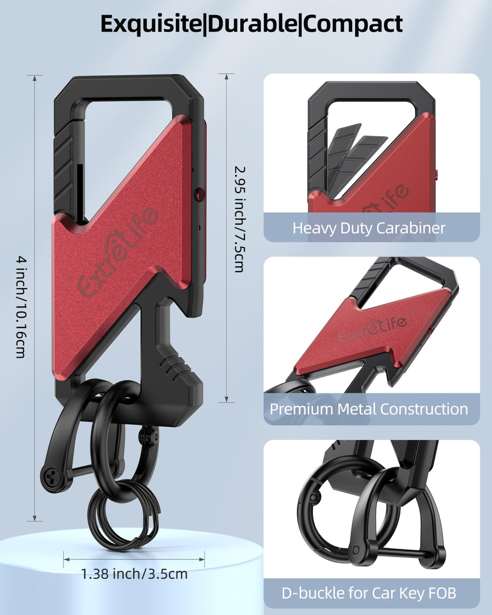 ExtreLife premium zinc alloy keychain resists corrosion.