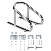 Extreme Max Deluxe chrome wheel chock stabilizes motorcycle tires up to 5.5 inches.