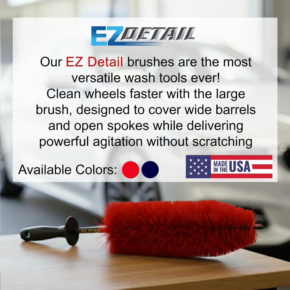 EZ Detail Big Red wheel brush behind spokes for hard-to-reach areas.