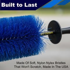 Nylon bristles on EZ Detail Big Wheel Brush resist chemicals and scratches.