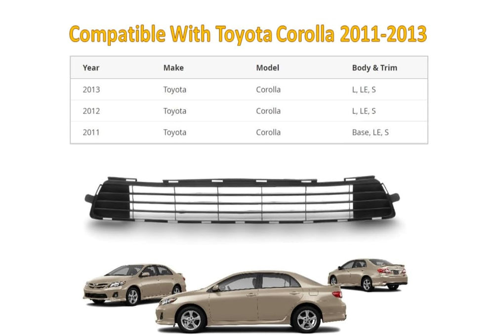 EzMech lower grille center for Toyota Corolla 2011-2013 enhances airflow and finish.