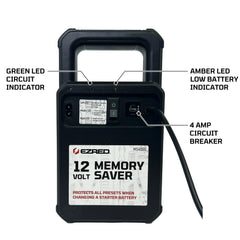 Built-in 12V 4.5Ah battery powers memory while the main battery is serviced.