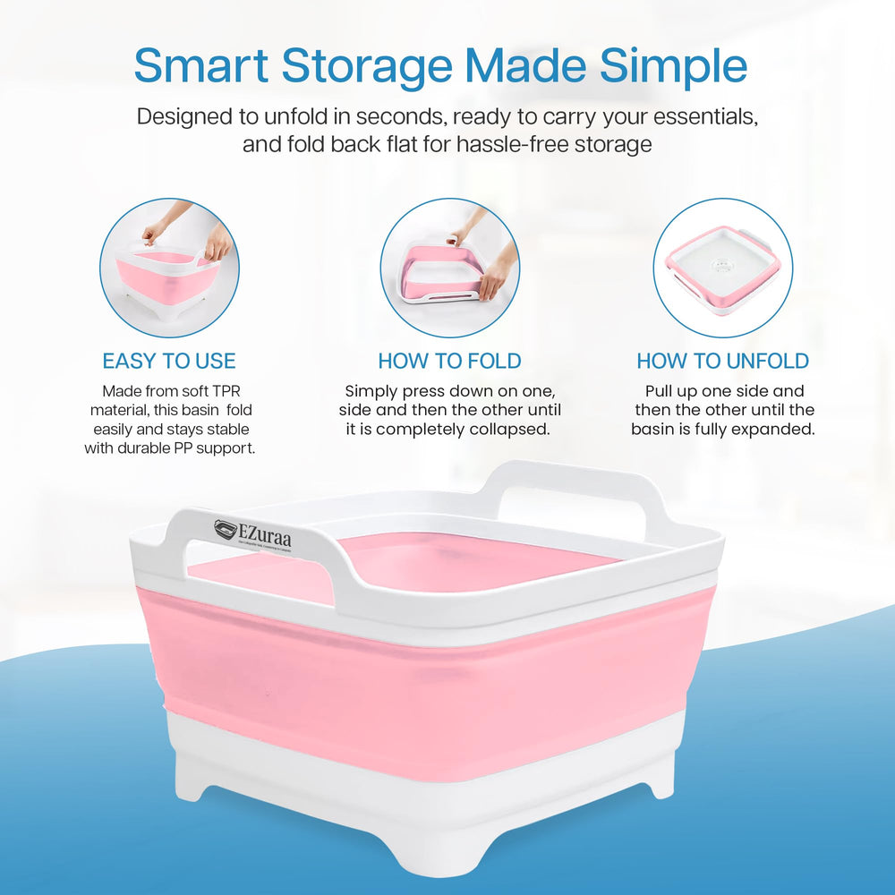 EZuraa pink collapsible basin folded for easy storage