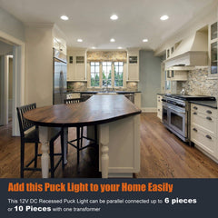 Facon recessed puck lights fit under cabinets and in bathrooms.