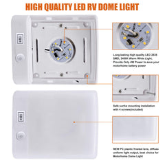 Facon Square RV motion sensor light dimmed in a dark hallway for ambient glow.