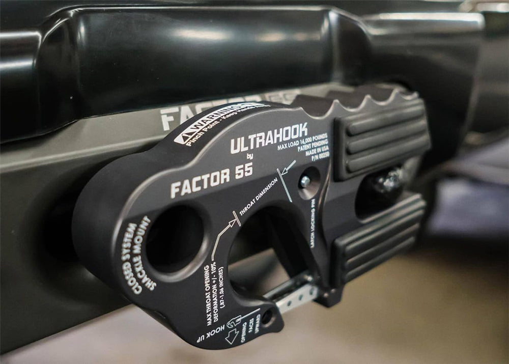 Factor 55 Ultrahook shackle-pin mount-ready design for versatile rope or cable setup