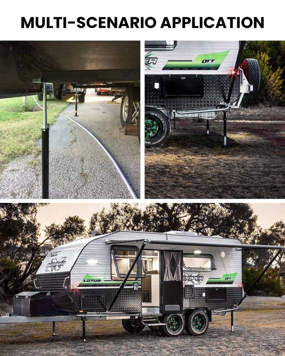 FAHKNS RV slide-out stabilizers in use on a camper scene for stability and safety