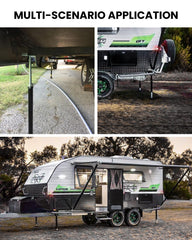 FAHKNS RV slide-out stabilizers in use on a camper scene for stability and safety