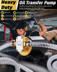 FAITIO 12V oil extractor pump side view highlighting ergonomic handling during service.