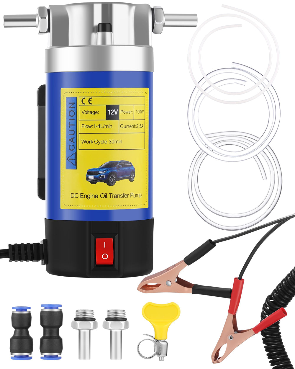 FAITIO 12V oil extractor pump top view for fast, clean car oil changes