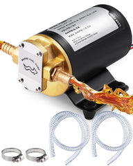 FAITIO 12V oil extractor pump top view showing compact design for tight-space oil transfers.