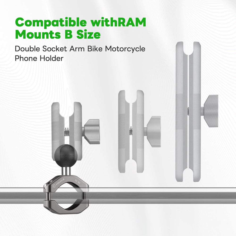 FANAUE rail clamp fits 0.85 to 1.14 inch bars for RAM mount versatility.