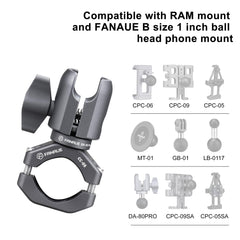 FANAUE RAM-mount compatible 1-inch ball enables flexible accessory mounting.