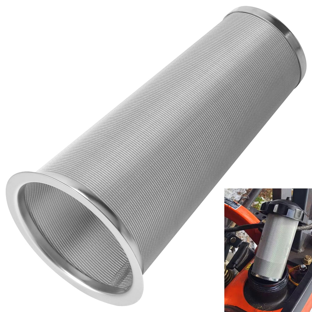 FancyTark cone filter top view highlights premium stainless steel construction for Kubota BX compatibility.