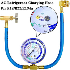 Fanovo AC retrofit valve enabling home and vehicle refrigerant work with R134a.