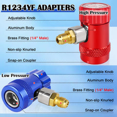Fanovo R1234yf low-pressure adapter ready for safe cooling-side checks