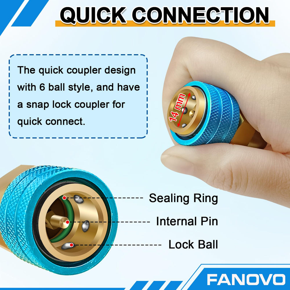 Fanovo valve core removal tool included for easy venting and service.