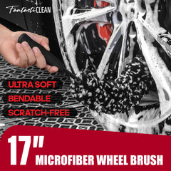 Fantasticlean 360° bendable wheel brush reaching deep between spokes and lug nuts.