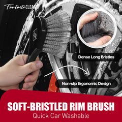 Fantasticlean professional tire brush removes grime without scratching tire surfaces.