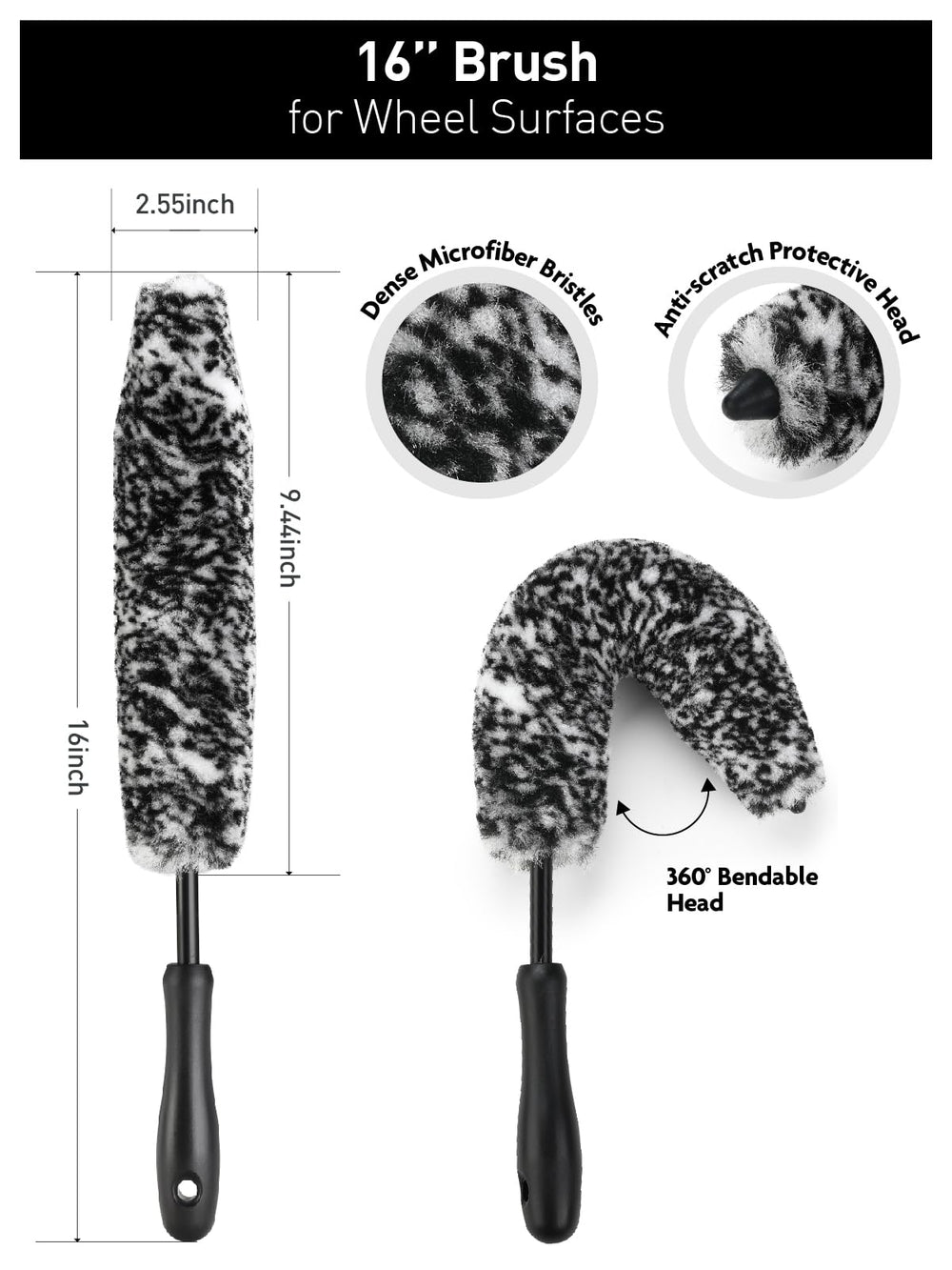 Fantasticlean soft-bristled rim brush closeup for safe wheel cleaning.