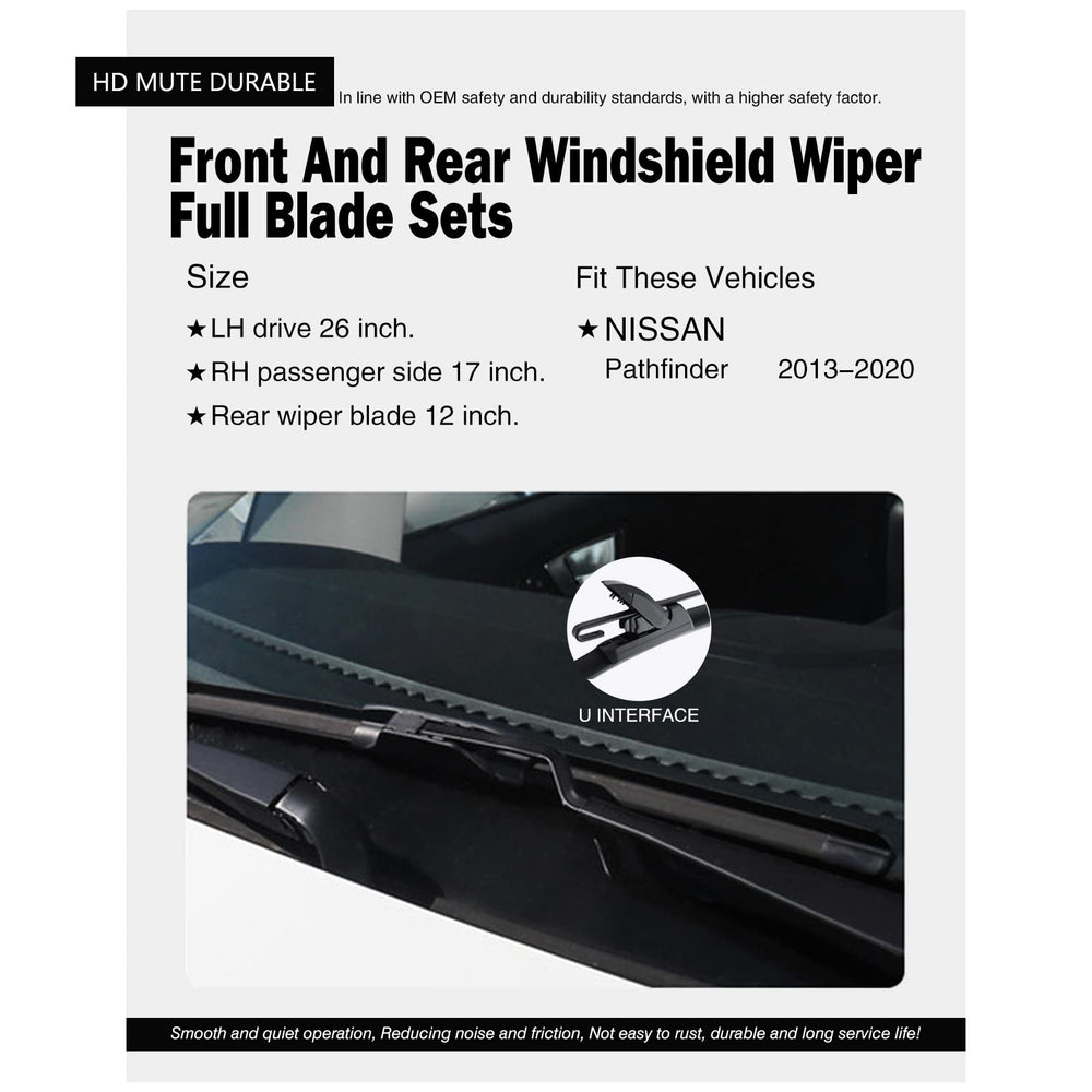 FAPIUO Nissan Pathfinder 17-inch front wiper for precise passenger-side coverage.