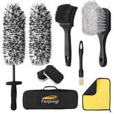 Faqeegi 9PCS wheel detailing kit flat rim brush with removable cover for scratch-free rims.