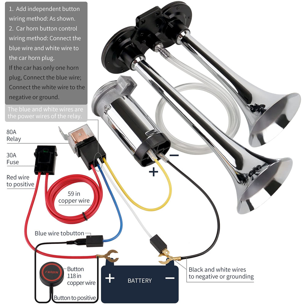 FARBIN Air Horn Relay compatible with 12V cars, trucks, and motorcycles.