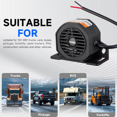 FARBIN back-up alarm ideal for trucks, vans, buses and construction vehicles.