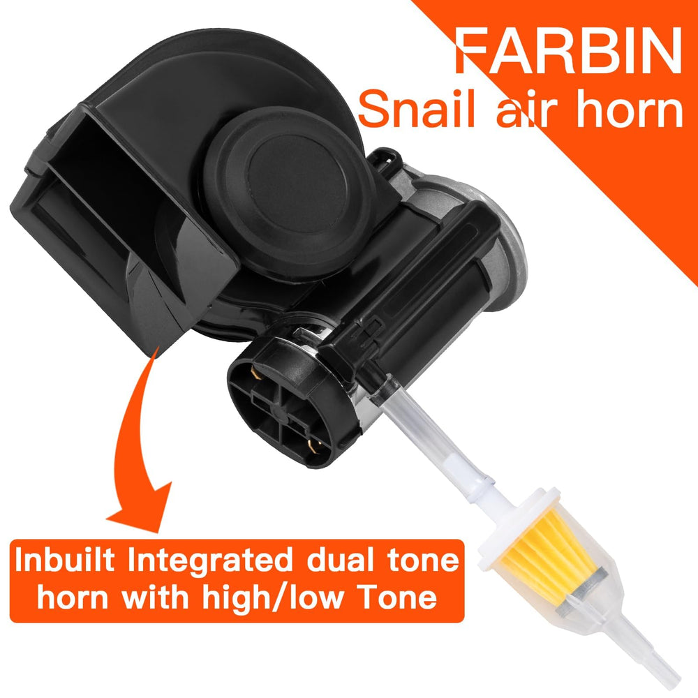 FARBIN compact train horn shown, enhancing warning power in tight spaces