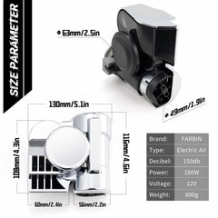 FARBIN compatible 12V horn supports cars, trucks, motorcycles, boats and more.