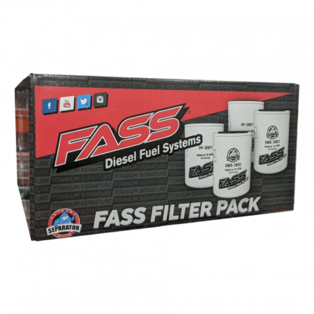 FASS Titanium Series pack front view showing XWS-3002 and PF-3001 for cleaner diesel.