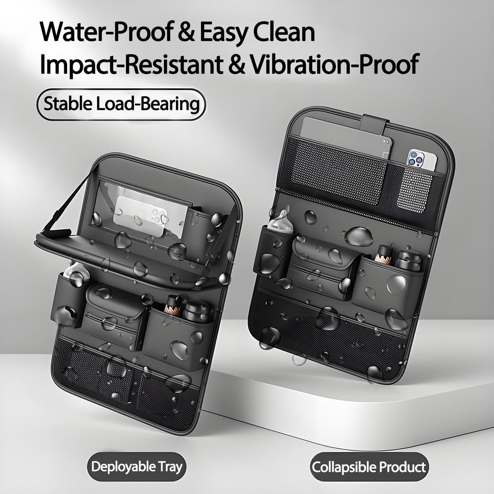 FASTAGEI backseat organizer shows multiple pockets for toys, books, and devices.