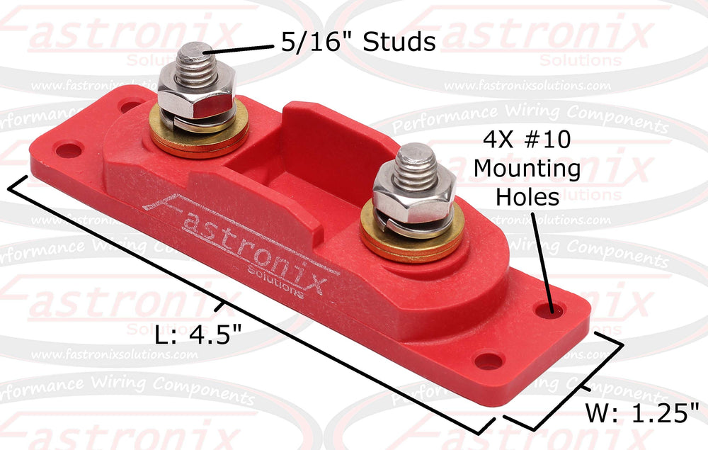 Fastronix fuse kit mounted on a vehicle, highlighting 4 mounting holes for flexible installation.