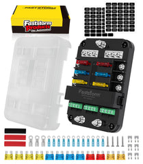 FASTSTORM 12V 6-Way fuse block with relay for reliable power distribution on vehicles.