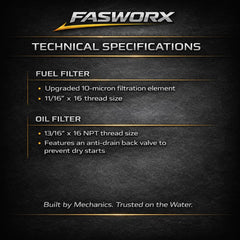 FASWORX oil filter with 13/16 x 16 NPT threads.