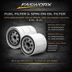 FASWORX spin-on oil filter with anti-drain-back valve.