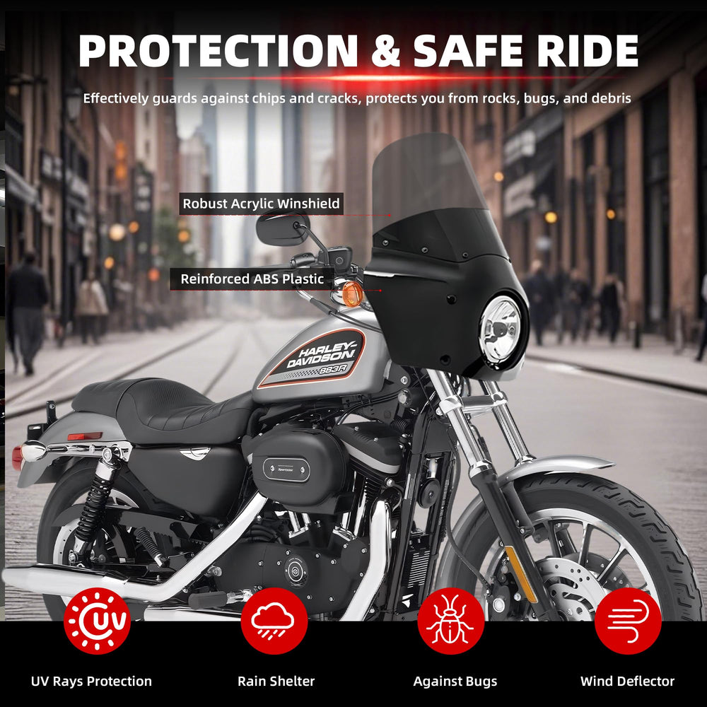 FATECIM 13 inch smoke windshield with durable mounting for Harley Sportster