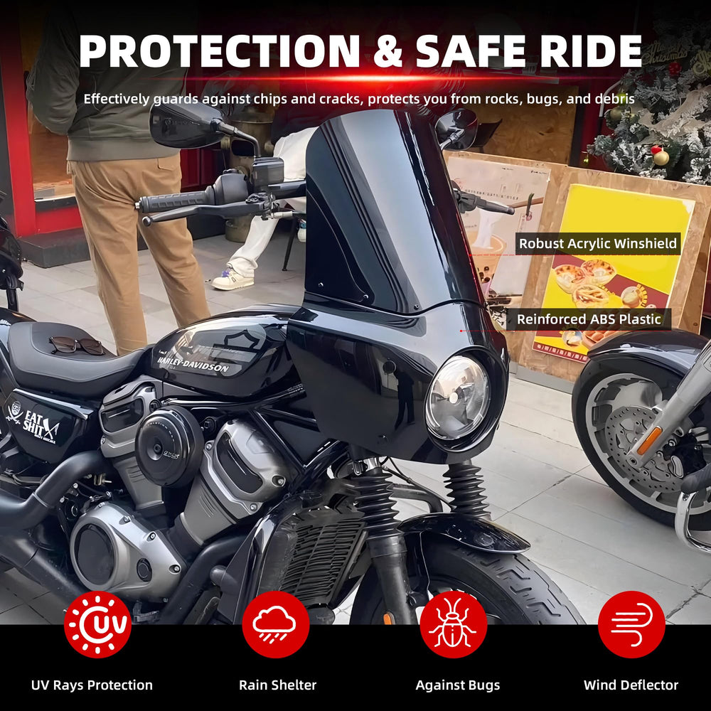 FATECIM dark smoke 15-inch windshield on Harley sportster profile