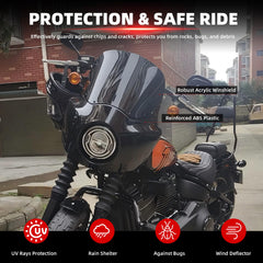 FATECIM 11-inch dark smoke windshield on Harley, wind protection and bold look