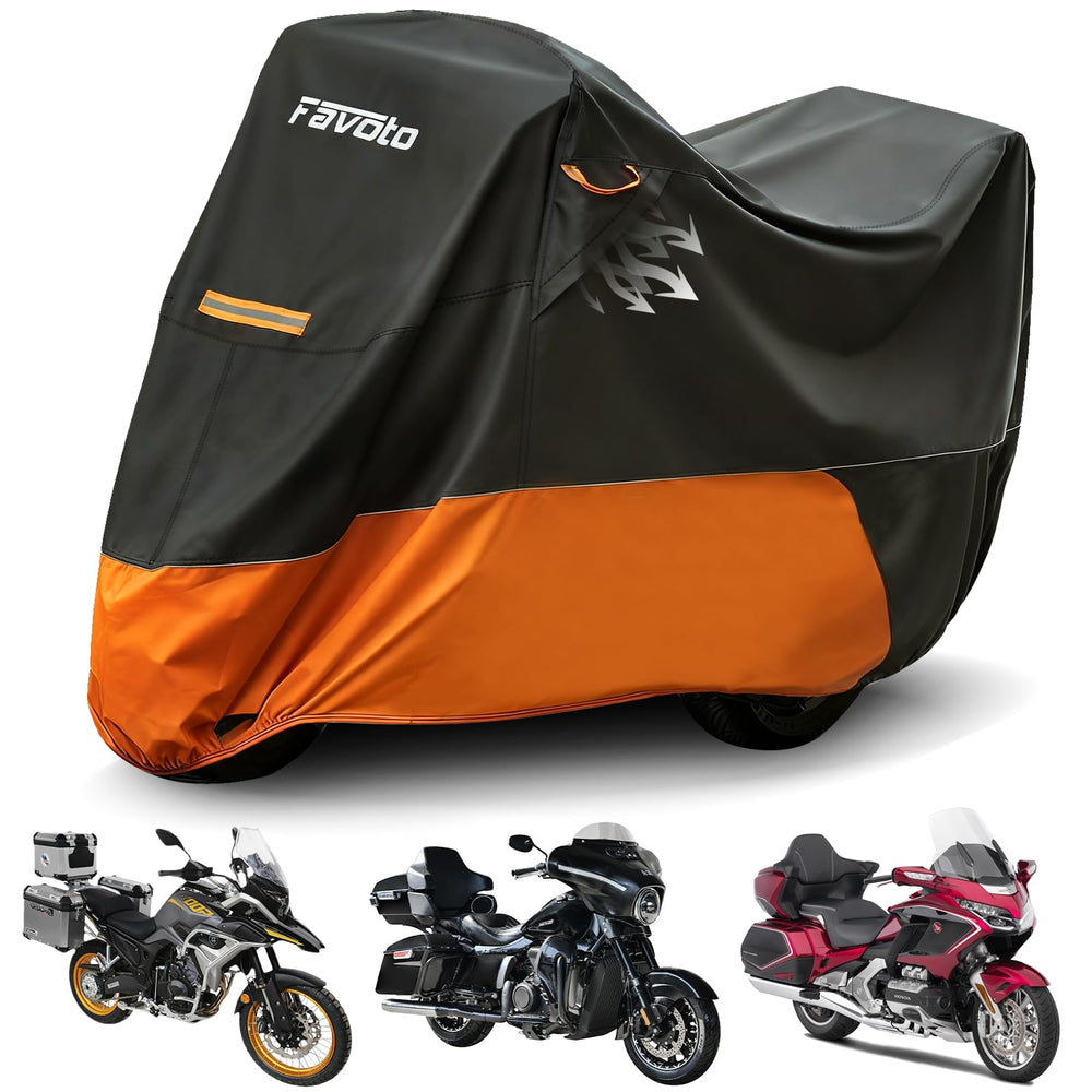 Favoto motorcycle cover front view on Harley-Davidson for rain and sun protection