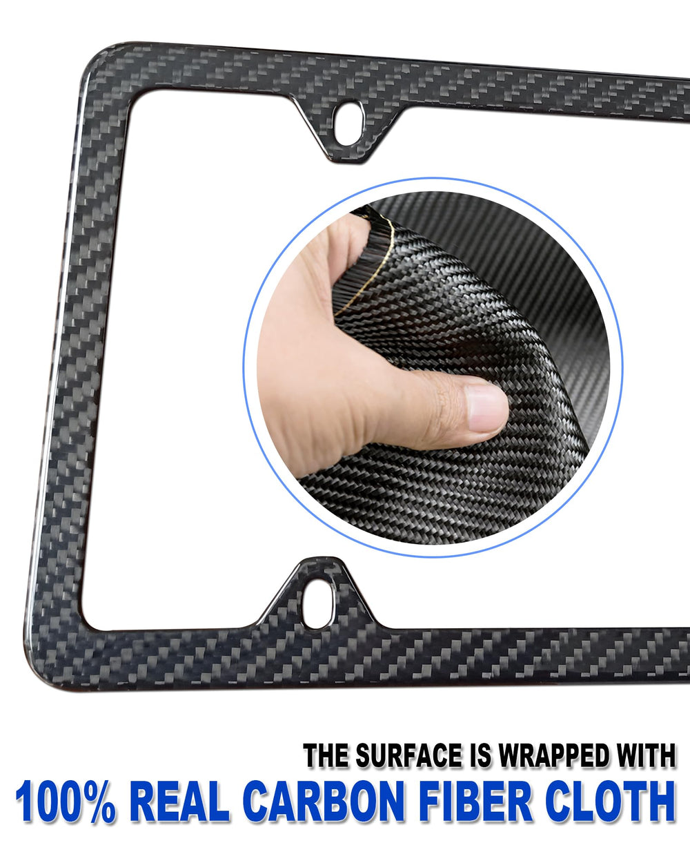 FBJTDQ carbon fiber license frame 4-hole design keeps stickers visible on all corners