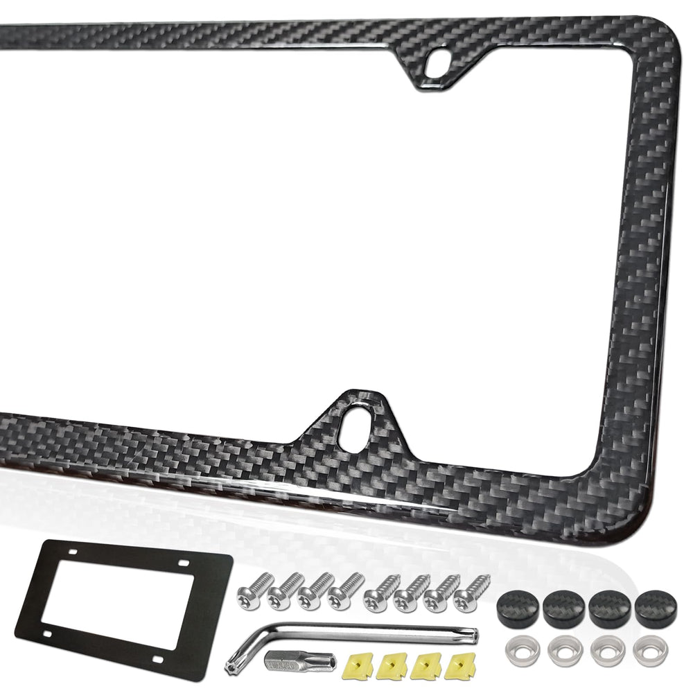 FBJTDQ carbon fiber license frame front view adds premium sport styling and full plate visibility