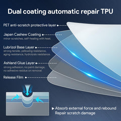 Side view of air-release adhesive during easy, bubble-free installation