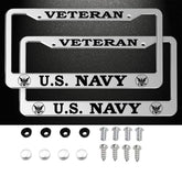 FDCHTUNGS US Navy veteran license plate frames in silver for durable mounting.